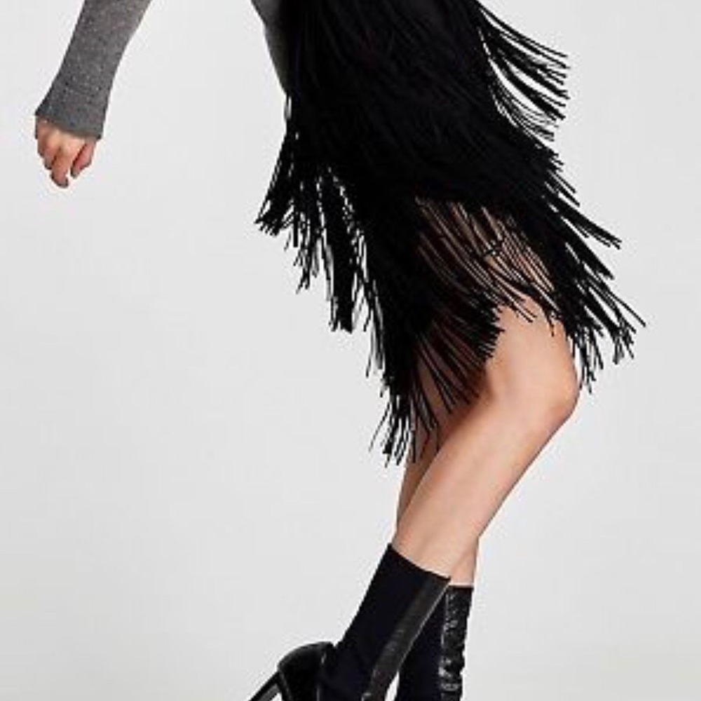 Zara fringe faux suede skirt